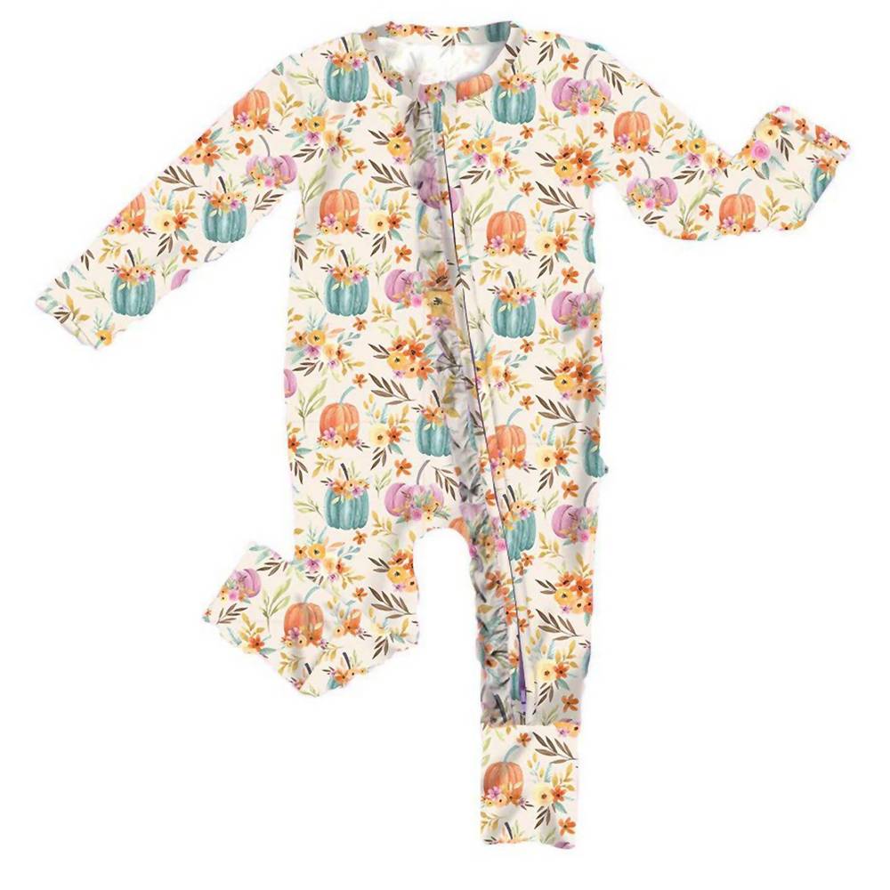 NEW LITTLE SNUGGLES baby girl pumpkin patch romper in ivory/orange - Picture 2 of 2